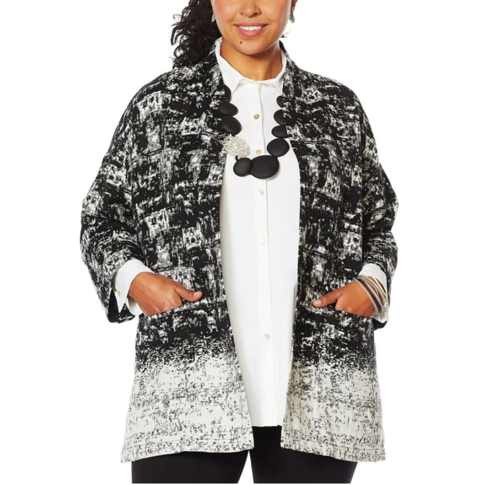 MARLAWYNNE WOMEN'S PLUS SIZE STIPPLE JACQUARD JACKET 1X